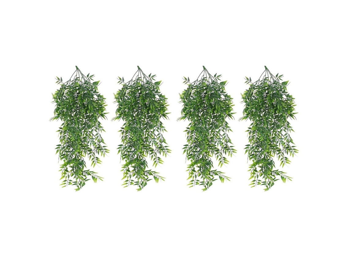 Conjunto de 4 Plantas Artificiais Suspensas Bambu, com Folhas de Bambu Falsas e Efeito Chorão, para Ambientes Internos, Wellngs BRILVIBERA