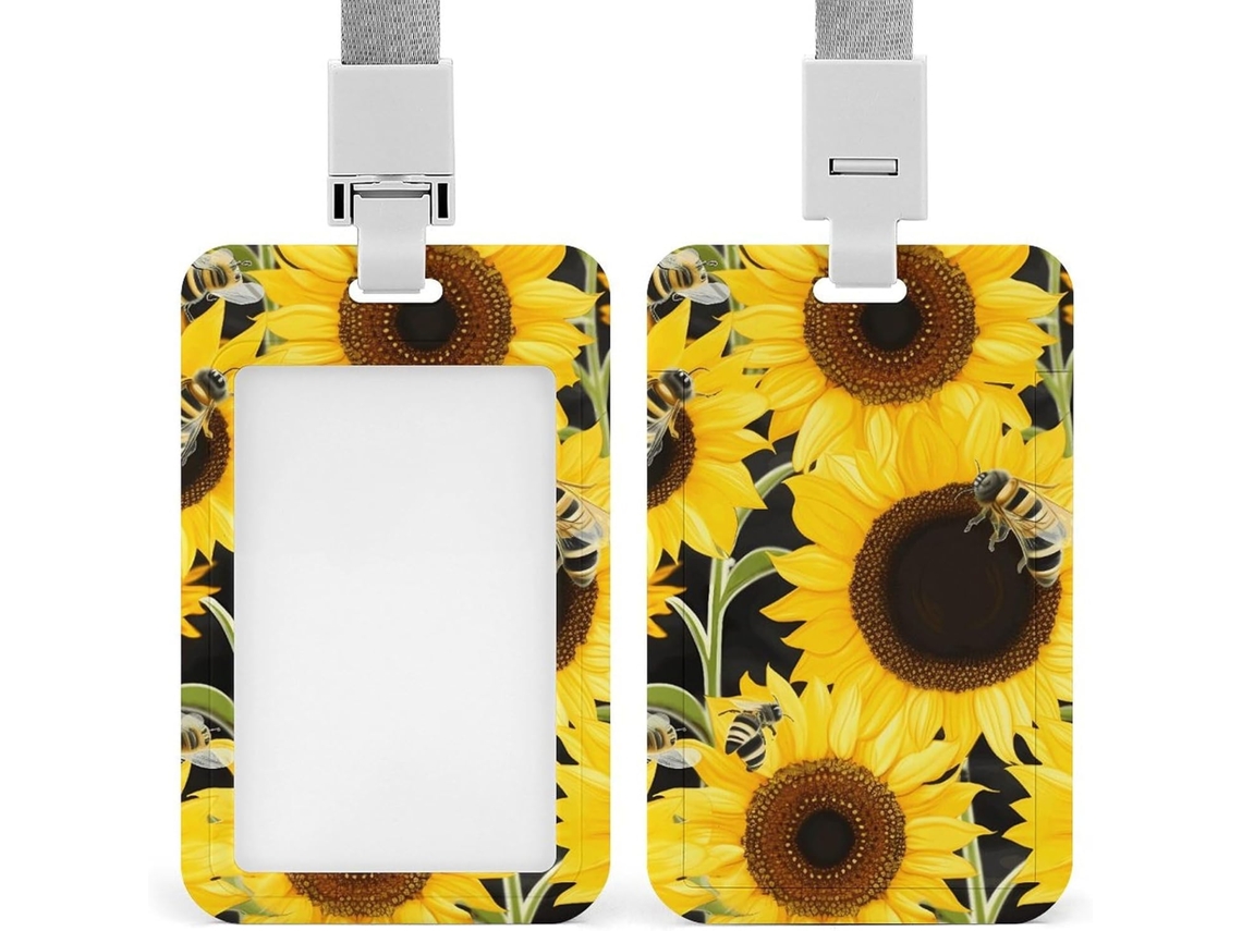 Porta Crachá Com Cordão E Estampa De Abelha Girassol, Ideal Trabalho, Escritório E Programadores