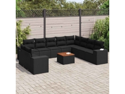 Vidaxl 11 Pcs Conjunto Sofás De Jardim C/ Almofadões Vime Pe Preto