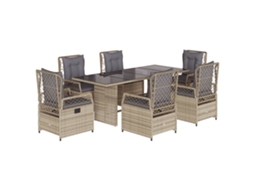Conjunto de 7 Jantar para Jardim com Almofadões Vime Pe Bege MAISON EXCLUSIVE