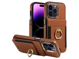 Suporte Casa Bloqueio Rfid Para Iphone 15 Pro Pele Sintética Com Porta-cartões Castanho