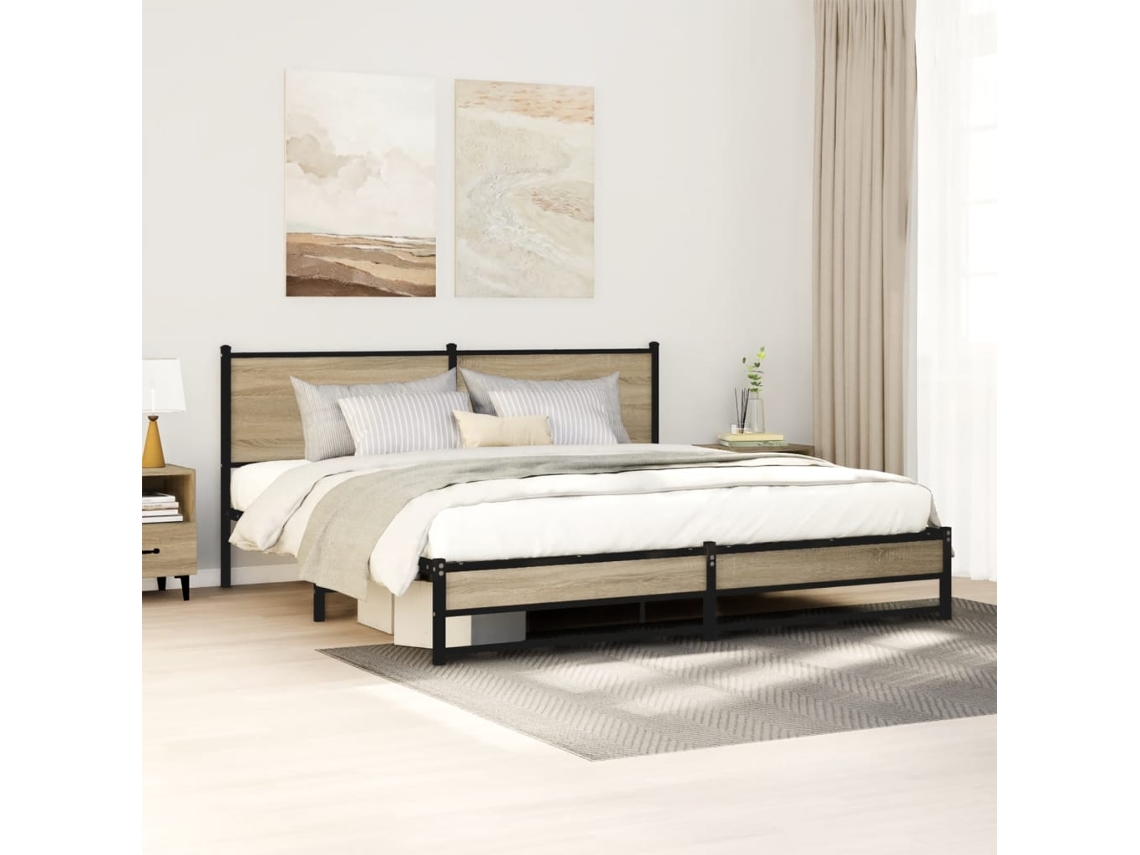 Vidaxl Estrutura De Cama Sem Colchão 183x213cm Metal Carvalho Sonoma