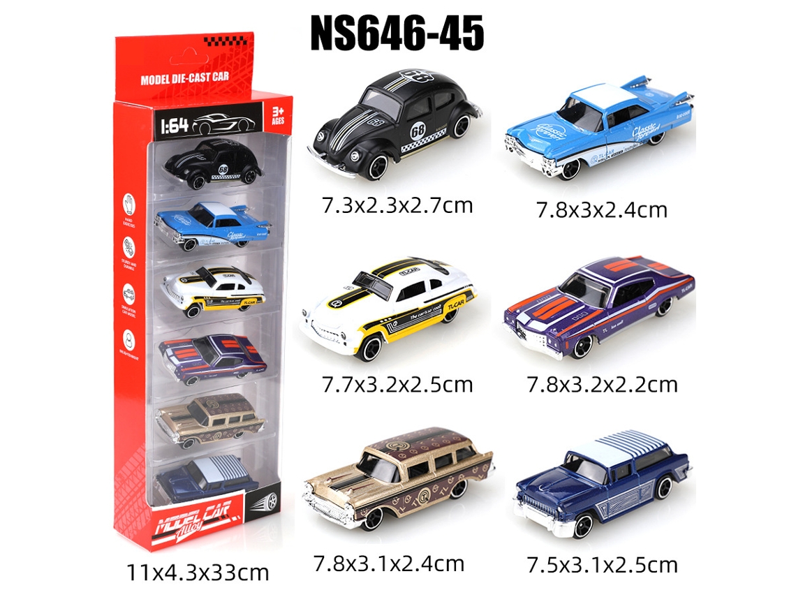 Miniaturas de Carros Deslizantes em Escala 1/64, Brinquedos Infantis MDUG (6 Carros)