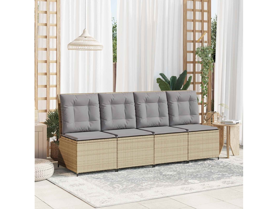 Vidaxl Sofá De Jardim Com Almofada Bege E Cinza Vime Pe