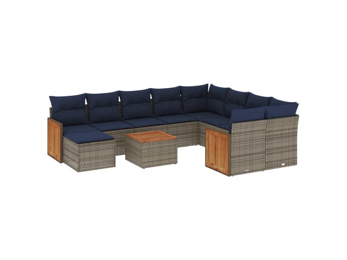 Conjunto de Sofá de Jardim, 11 Peças, Almofadas, Rattan Cinza MAISON EXCLUSIVE