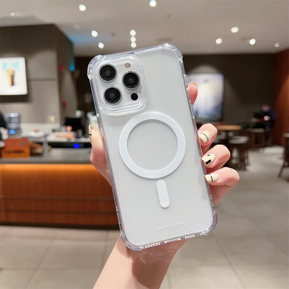 Capa Magsafe Com Carregamento Sem Fio Magnético Para Iphone (iphone 12 Pro Max, Transparente) Com Moldura Transparente Resistente A Impactos