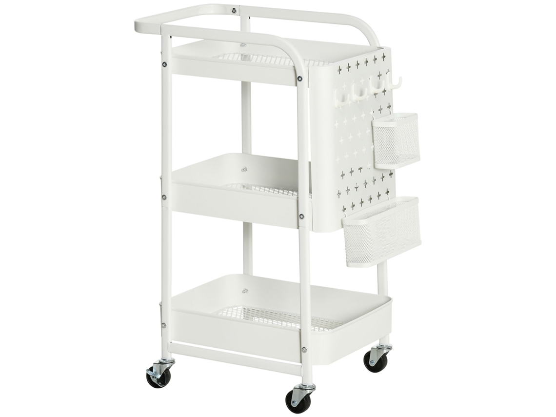 Carrinho Multifuncional Aço e PP Cor Branco 51.5x32x75.6 cm Homcom