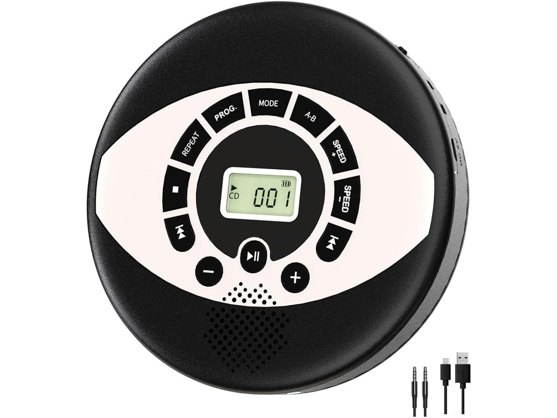 Leitor Cd Portátil Para Boombox Com Base Antiderrapante, Bateria Recarregável, Dois Alto-falantes