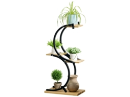Suporte Para Plantas Com 4 Prateleiras, Madeira Maciça, Resistente Às Intempéries, 46 Cm X 25 Cm X 91 Cm, Preto + Natural Zs