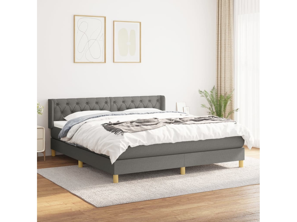 Vidaxl Cama Com Molas/colchão 160x200 Cm Tecido Cinzento-escuro