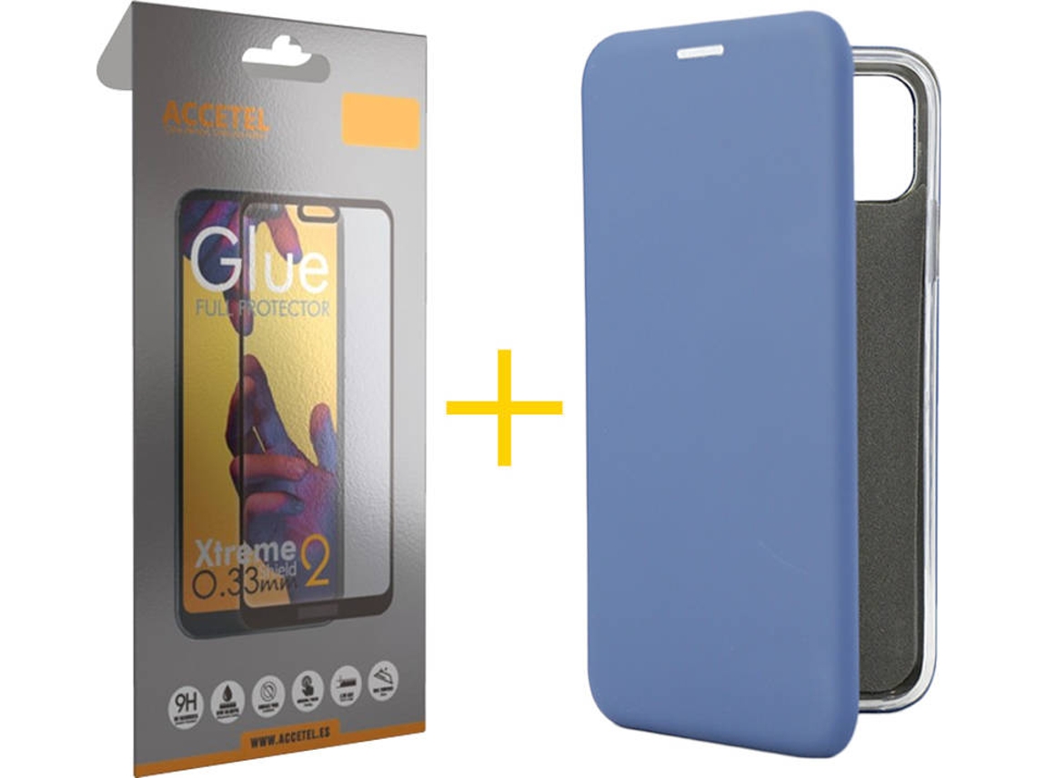 Kit Capa + Película de Vidro Full iPhone 11 Pro Max Skyhe PRM Flip Cover Azul