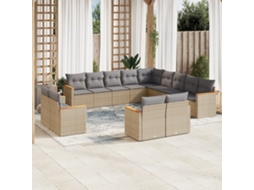 Conjunto de 13 Sofás para Jardim com Almofadas Vime Pe Bege Dkd Home Decor