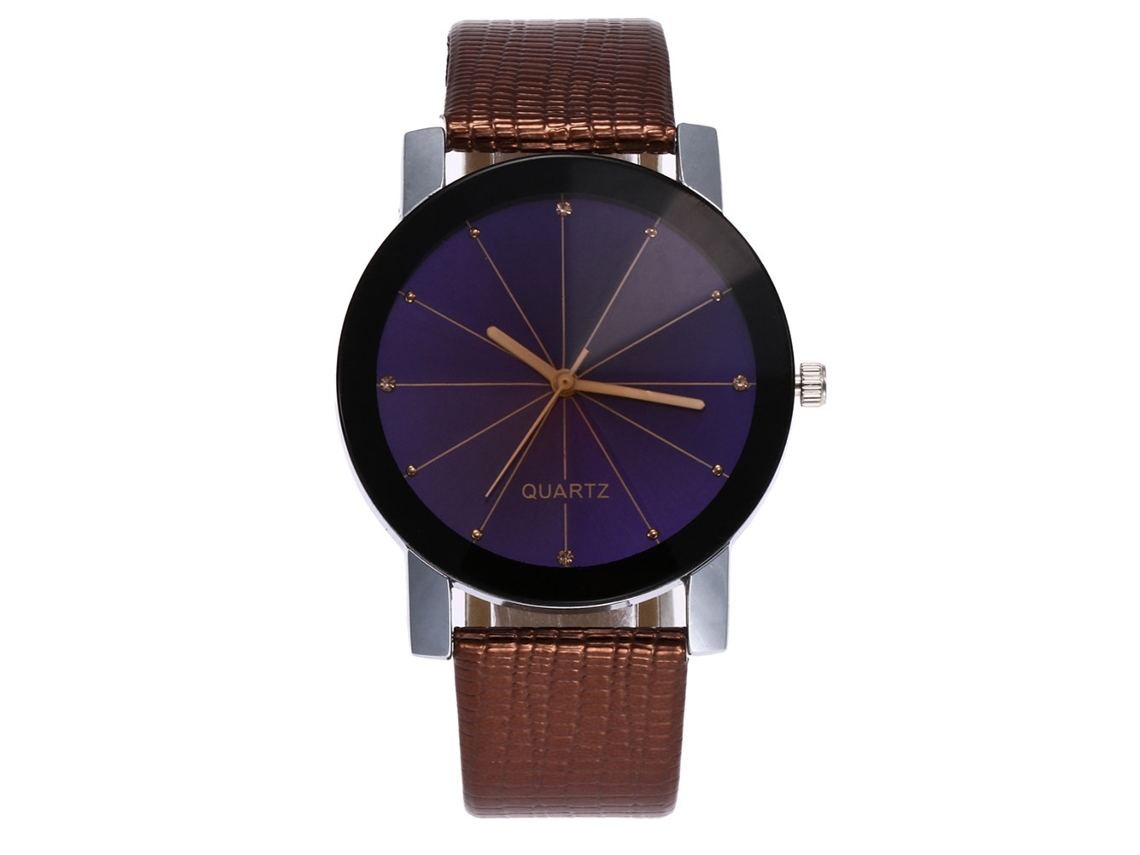 Relógio de pulso unissex estilo simples, quartzo, pulseira de PU, cor café Zhoulianfa