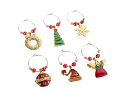 Laxiscreed - Conjunto De 6 Anéis De Copo Com Pingentes De Vidro Para Natal E Decoração De Mesa