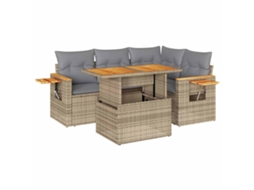 Conjunto Sofás de Jardim 5 Pcs com Almofadões Vime Pe/Acácia Bege MAISON EXCLUSIVE (5 pcs)