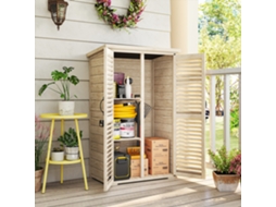 Armário Externo De Madeira Para Jardim 75x50x118 Cm, Com Duas Portas E Duas Prateleiras Para Guardar Ferramentas - Cor Natural