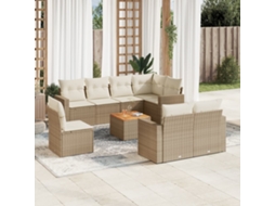 Vidaxl 9 Pcs Conjunto De Sofás P/ Jardim Com Almofadões Vime Pe Bege