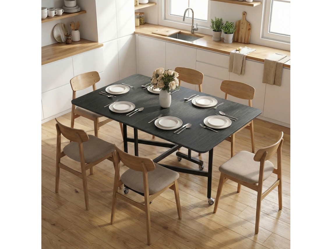 Dining Table Folding Kitchen Table For 4-6 People With 6 Wheels Mobile Folding Table For Small Rooms 120x80x73 Cm Black