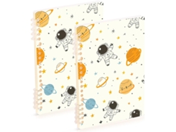 Conjunto de 2 Cadernos A5 com Capa Espiral Desenho Astronautas e Planetas 21,1 X 14,5 Cm 60 Folhas para Plan