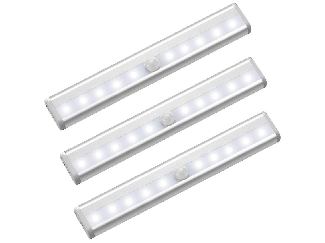 Conjunto de 3 Lâmpadas Indução Infravermelha com 10 Leds Cada, com Sensor de Movimento e Luz Noturna para Guarda, Roupa BRILVIBERA