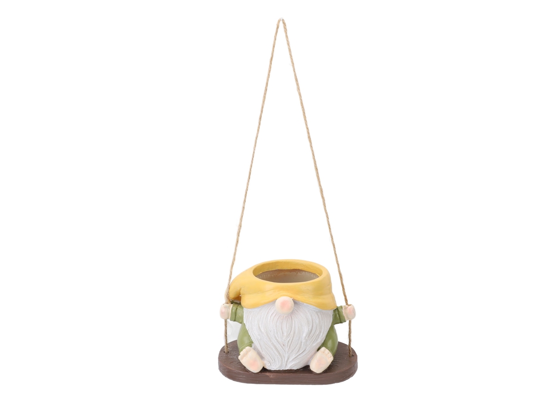 Vaso Pendente Primerox Gnome Sem Rosto em Resina para Interior e Exterior Amarelo Verde