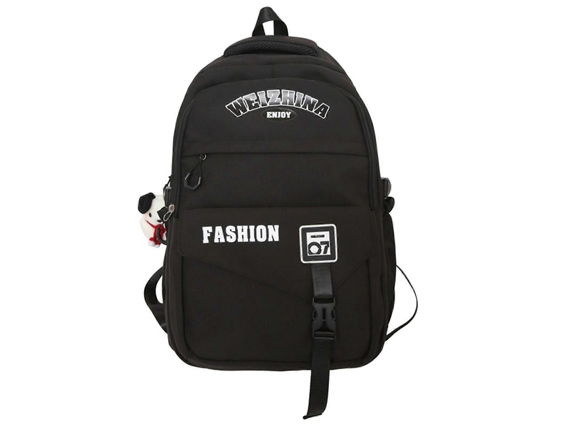 Mochila Escolar Moderna, Estilo Coreano, Resistente À Água, Com Alças Ajustáveis, Em Cores Contrastantes, Grande Capacidade, Preta.