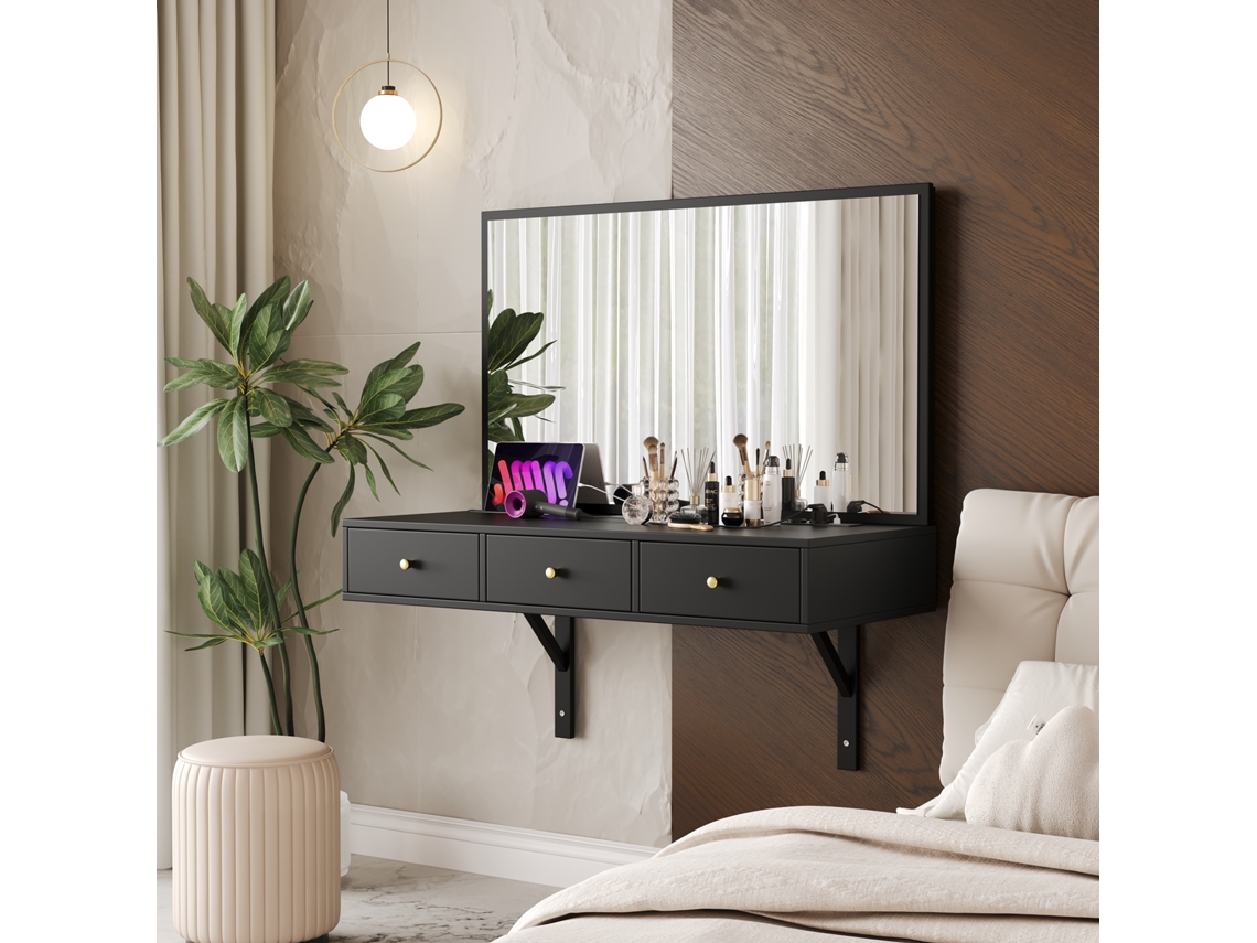 Conjunto Moderno De Aparador E Espelho Branco. Cômoda Com 6 Gavetas E Detalhes Dourados+espelho Quadrado 80x104 Cm. Ideal Para Hall, Quarto E Sala.