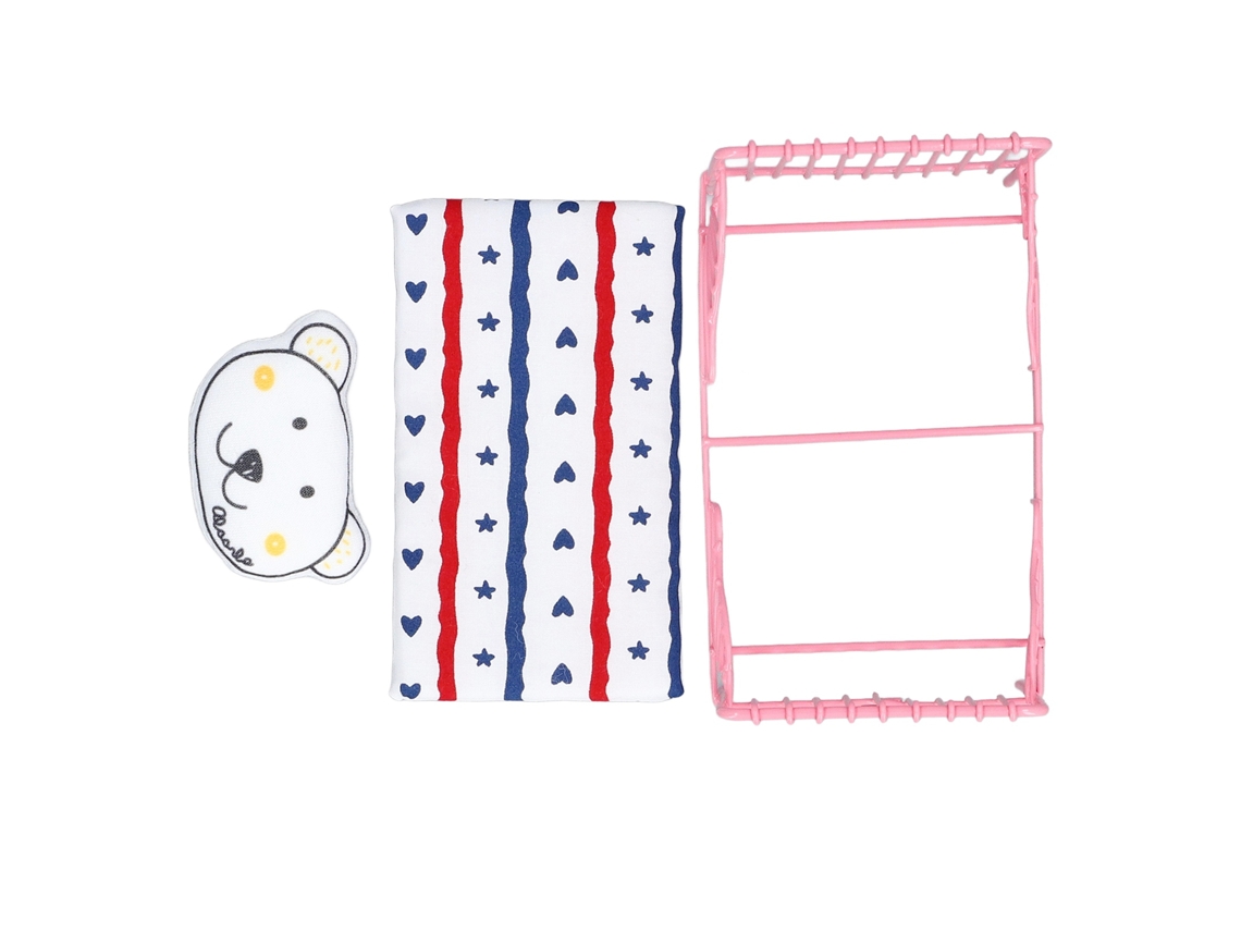 Primerox cama de Metal 1:12 Miniatura Casinha de Bonecas Padrão Rosa Urso Decorativa