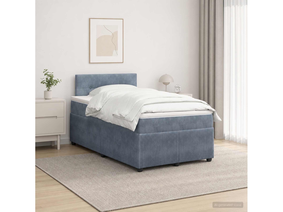 Vidaxl Cama Box Spring Com Colchão Cinzento-escuro 120 X 190 Cm Veludo