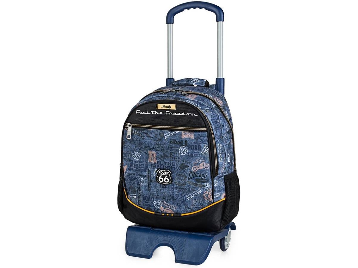 Mochila com Trolley ROUTE 66 Infantil Duplo Compartimento (42 x 33 x 15 cm - Preto)