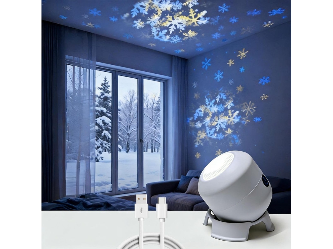 Projetor Led Giratório Luz Noturna Recarregável Com Floco De Neve