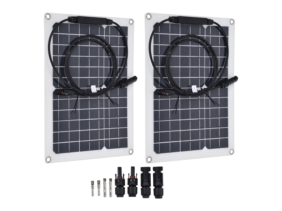 Kit Primerox com 2 painéis solares monocristalinos portáteis de 15 W para carro, barco, caravana e autocaravana.