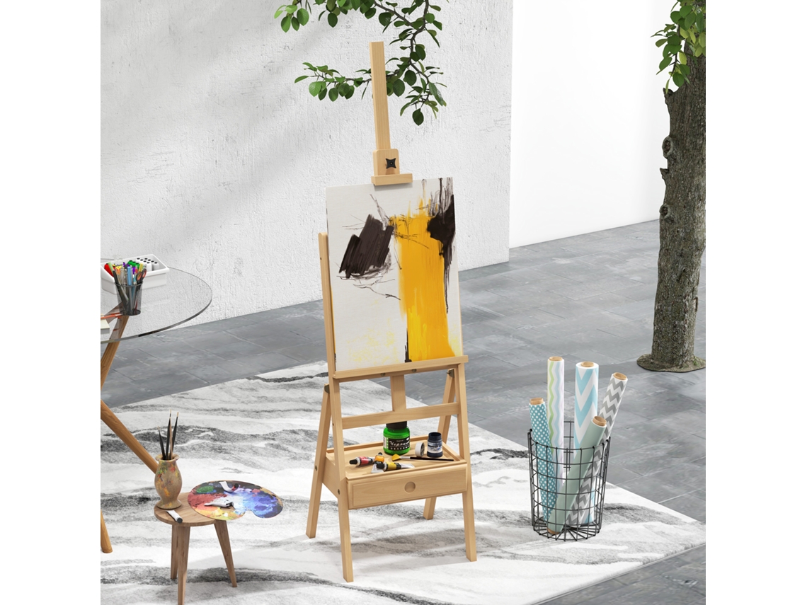 Easel, Artist Easel, Height Adjustable, 1 Drawer, Natural + Black