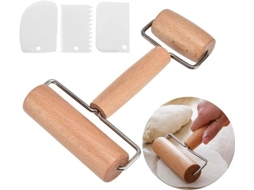 Houten Deegroller Set - Bakaccessoires - 5 Stuks - 2 Rollen Met Schrapers