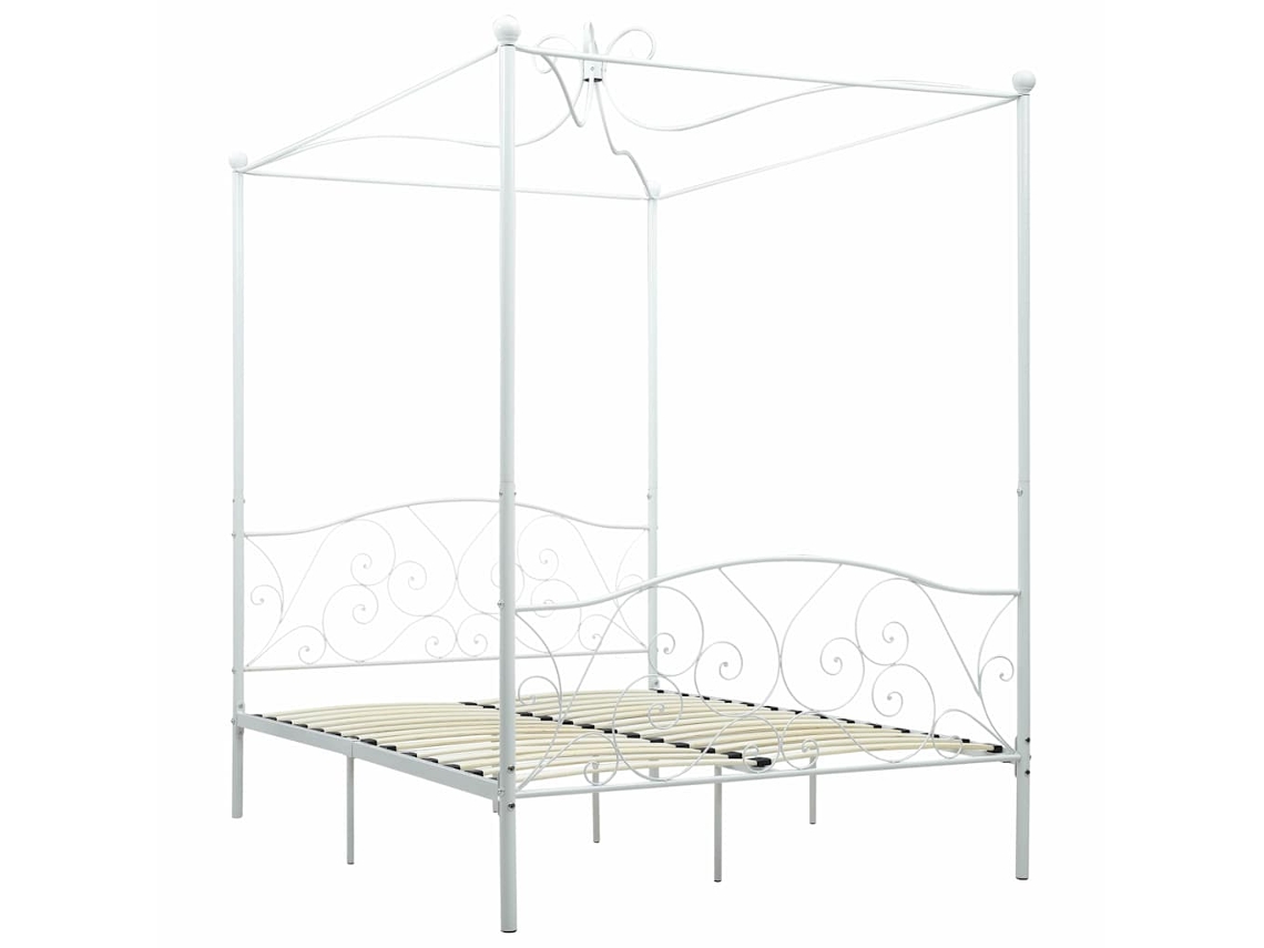 Cama De Casal | Camas Para Quarto | Estrutura De Cama Com Dossel Metal 140x200 Cm Branco