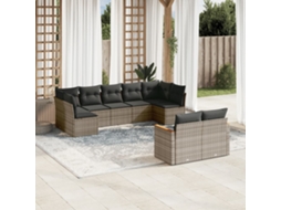 Vidaxl 9 Pcs Conjunto Sofás P/ Jardim Com Almofadões Vime Pe Cinzento