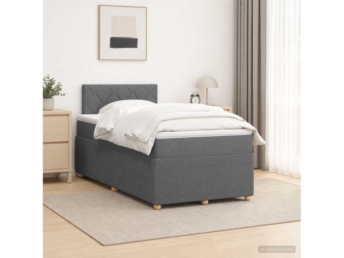 Vidaxl Cama Box Spring Com Colchão Cinzento-escuro 120 X 190 Cm Tecido