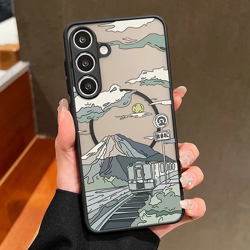 Capa Magnética Para Celular Galaxy S25 Ultra Com Padrão Horizontal (preta), Acabamento Fosco Rígido.