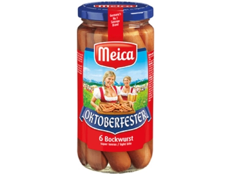 Salsichas Oktoberfester Bockwurst Frasco 6 un sem Glúten MEICA emb. 380 gr (peso escorrido 200 gr)