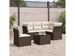 Vidaxl 6 Pcs Conjunto De Sofás Jardim C/ Almofadões Vime Pe Castanho