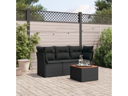 Vidaxl 4 Pcs Conjunto De Sofás Para Jardim C/ Almofadões Vime Pe Preto