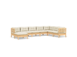 Conjunto de 8 Lounge Jardim com Almofadões Creme Pinho Maciço MAISON EXCLUSIVE
