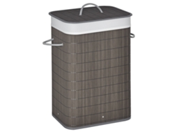 Cesto De Roupa Suja Com Alças E Saco Lavável, Vim, Poliéster, Algodão, Metal, 43l X 32l X 61h Cm, Cinza