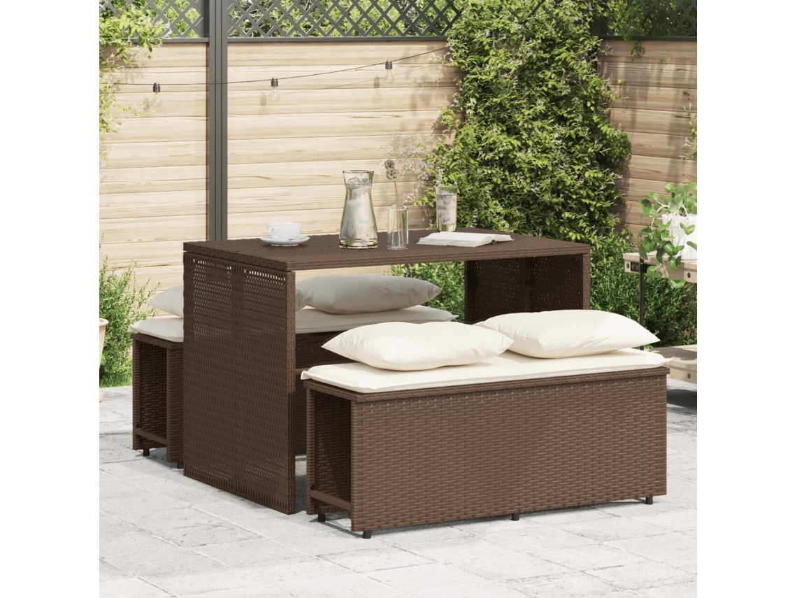 Pcs Conjunto Jantar P/ Jardim C/ Almofadões Vime Pe Marrom Dkd Home Decor