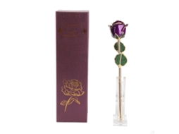 Rosa Plated Oro 24k Con Base Para Cumpleaños Día San Valentín Decoración Regalo Ornamento