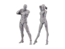 Muñecos Articulados Para Desenho, Conjunto Homem Mulher 13-15cm, 30 Articulações, Cinza Com Suporte