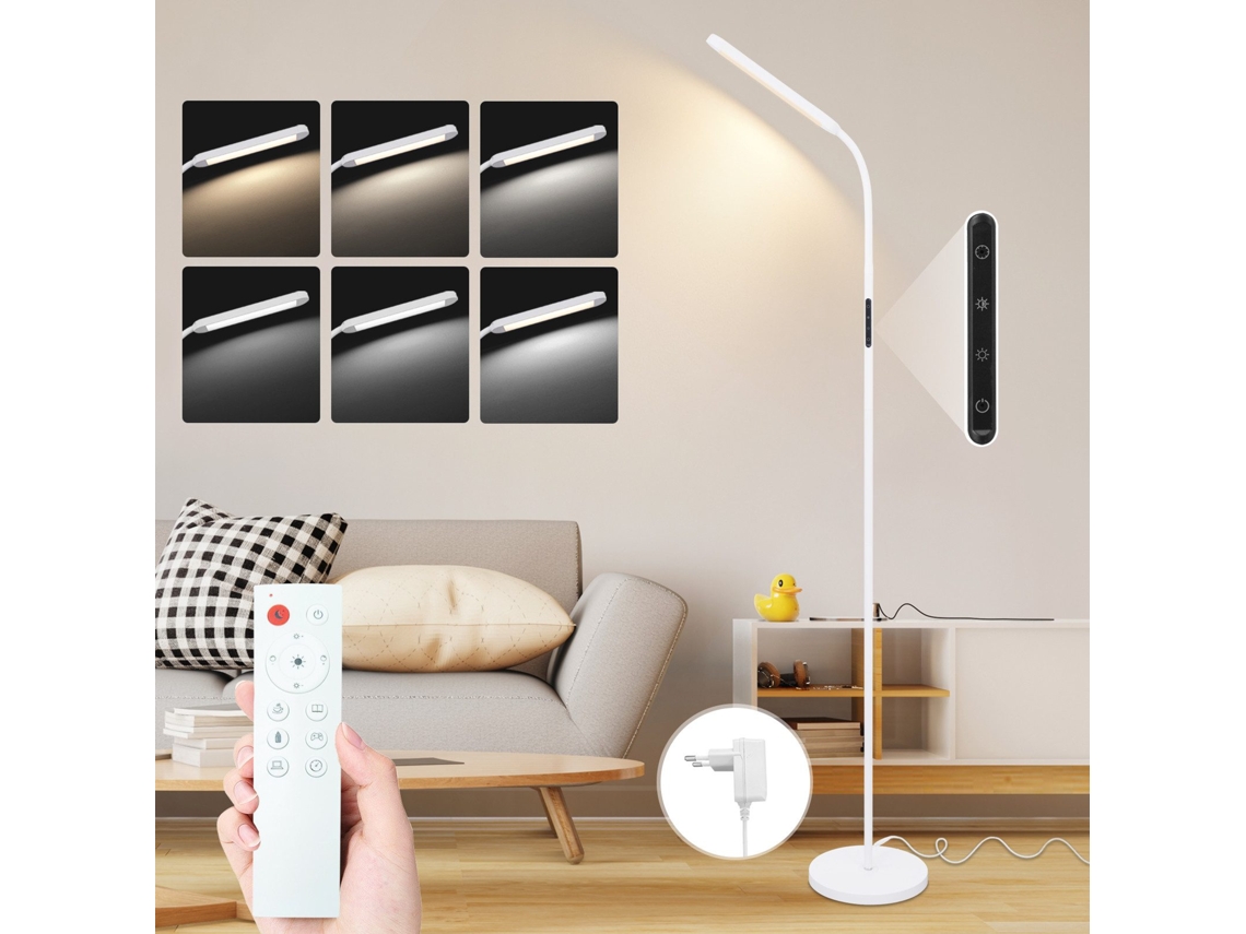 Nettlife Candeeiro De Pé Led, Candeeiro De Pé Led Para Sala De Estar Branca Regulável 11 W 360° Sofá Flexível, Com Comando, Com Temporizador