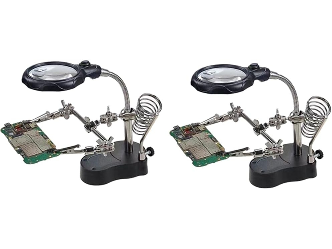 Alicate Auxiliar De Reparo Com Lupa E Luz Led Para Reparo De Placas De Circuito Impresso, Suporte Pa Gokoco