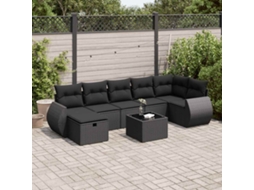 Vidaxl 8 Pcs Conjunto Sofás De Jardim Com Almofadões Vime Pe Preto