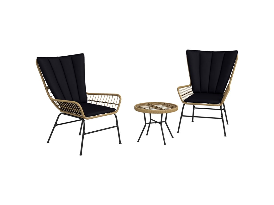 Conjunto Bistrô, Conjunto de Móveis para Varanda, Estilo Boho, Resistente Às Intempéries, 76 X 66 X 96 Cm, Preto ZENCORE SERVICES